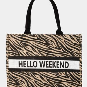 Zebra Print Hello Weekend Tote Bag NWT